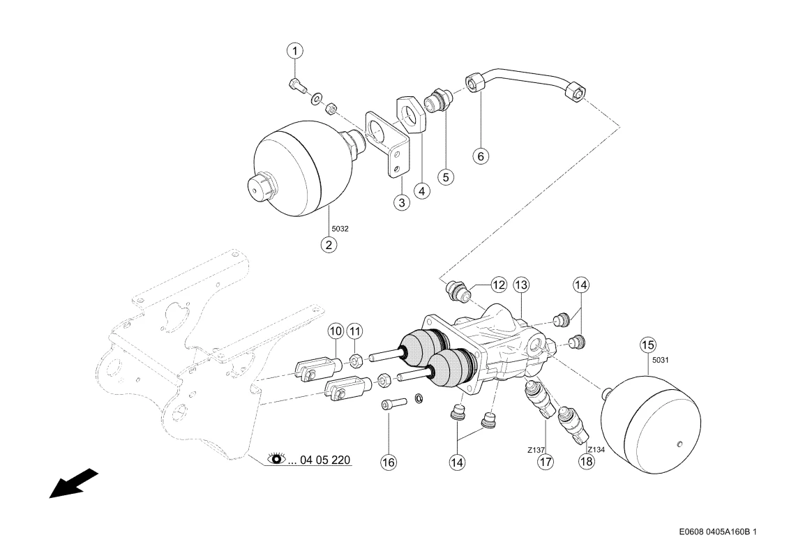 Гидр. Управление / Главный Тормозной Цилиндр / Тормозной. Запчасти для комбайнов TUCANO 450-440 № машины L4500011 - L4599999. Схема 1