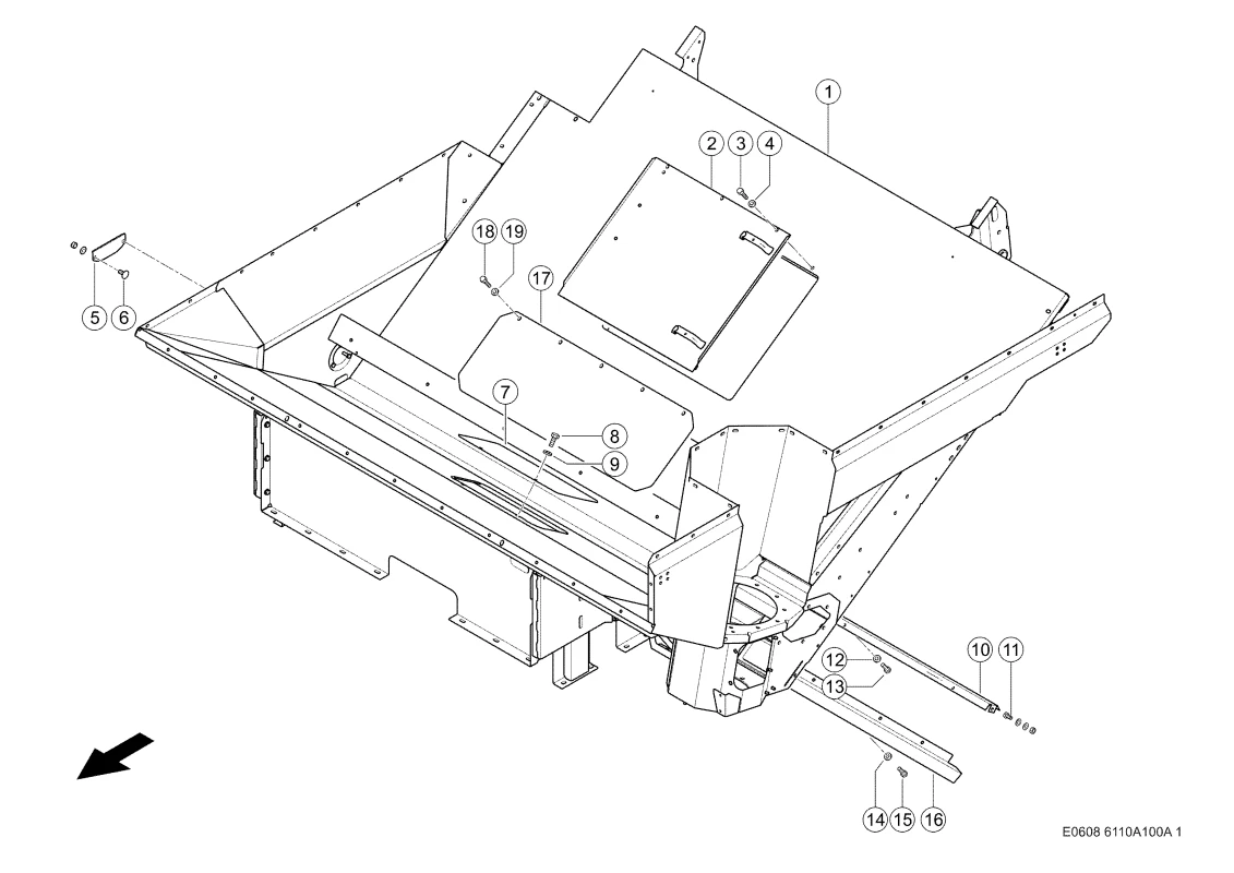 Зерновой Бункер. Запчасти для комбайнов TUCANO 450-440 № машины L4500011 - L4599999. Схема 1