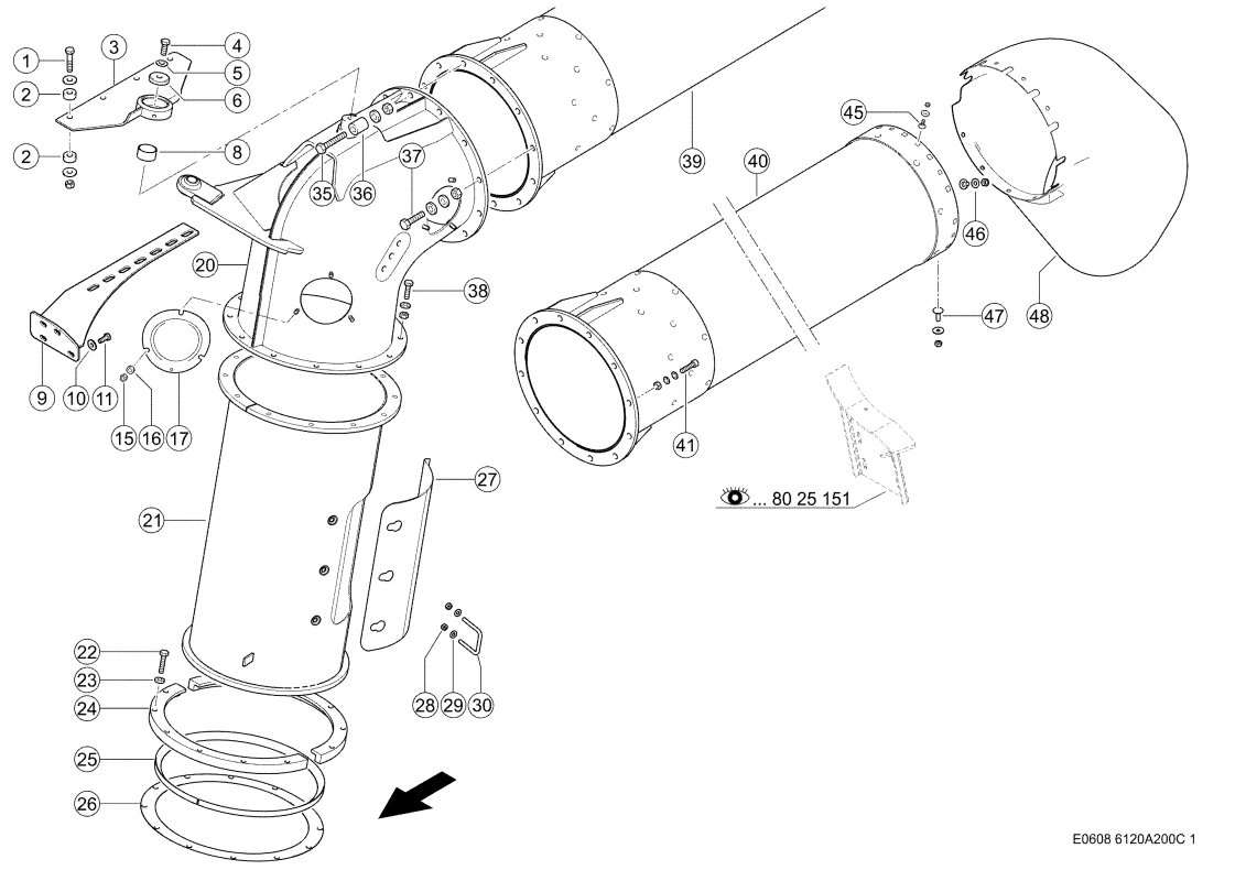 Выгрузная Труба Зернового Бункера. Запчасти для комбайнов TUCANO 450-440 № машины L4500011 - L4599999. Схема 2