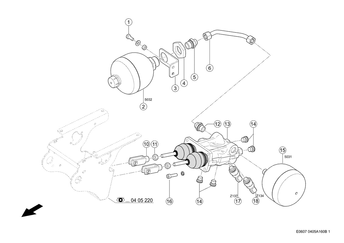 Гидр. Управление / Главный Тормозной Цилиндр / Тормозной. Запчасти для комбайнов TUCANO 430-420 № машины L3400011 - L3499999. Схема 1